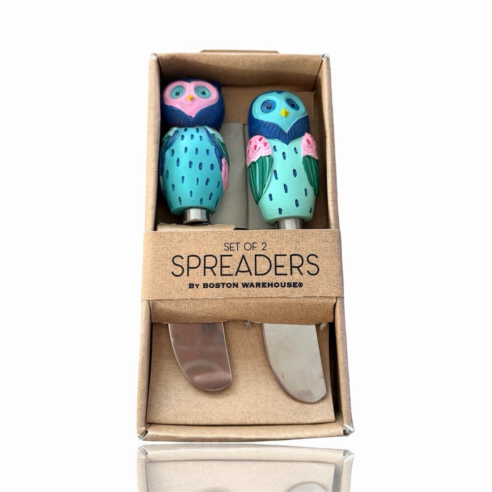 Boston Warehouse Owl Handle Spreaders Set of 2 Butter Jam Cheese Knives